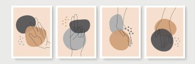 Boho posteri ve jest tarzı duvar dekoru. Yaratıcı minimalist el çizimi soyut sanat. Modern çizimler. Bohem tarzı koleksiyon. Organik boho şekil seti