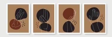 Boho posteri ve jest tarzı duvar dekoru. Yaratıcı minimalist el çizimi soyut sanat. Modern çizimler. Bohem tarzı koleksiyon. Organik boho şekil seti