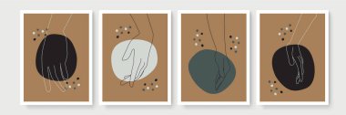 Boho posteri ve jest tarzı duvar dekoru. Yaratıcı minimalist el çizimi soyut sanat. Modern çizimler. Bohem tarzı koleksiyon. Organik boho şekil seti