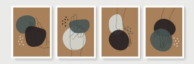 Boho posteri ve jest tarzı duvar dekoru. Yaratıcı minimalist el çizimi soyut sanat. Modern çizimler. Bohem tarzı koleksiyon. Organik boho şekil seti
