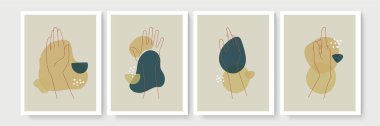 Boho posteri ve jest tarzı duvar dekoru. Yaratıcı minimalist el çizimi soyut sanat. Modern çizimler. Bohem tarzı koleksiyon. Organik boho şekil seti