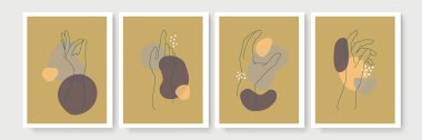 Boho posteri ve jest tarzı duvar dekoru. Yaratıcı minimalist el çizimi soyut sanat. Modern çizimler. Bohem tarzı koleksiyon. Organik boho şekil seti