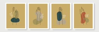Boho posteri ve jest tarzı duvar dekoru. Yaratıcı minimalist el çizimi soyut sanat. Modern çizimler. Bohem tarzı koleksiyon. Organik boho şekil seti