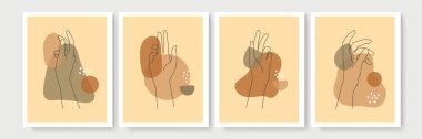 Boho posteri ve jest tarzı duvar dekoru. Yaratıcı minimalist el çizimi soyut sanat. Modern çizimler. Bohem tarzı koleksiyon. Organik boho şekil seti