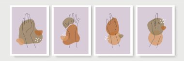 Boho posteri ve jest tarzı duvar dekoru. Yaratıcı minimalist el çizimi soyut sanat. Modern çizimler. Bohem tarzı koleksiyon. Organik boho şekil seti