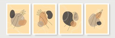 Boho posteri ve jest tarzı duvar dekoru. Yaratıcı minimalist el çizimi soyut sanat. Modern çizimler. Bohem tarzı koleksiyon. Organik boho şekil seti