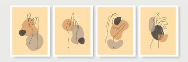 Boho posteri ve jest tarzı duvar dekoru. Yaratıcı minimalist el çizimi soyut sanat. Modern çizimler. Bohem tarzı koleksiyon. Organik boho şekil seti