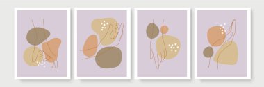 Boho posteri ve jest tarzı duvar dekoru. Yaratıcı minimalist el çizimi soyut sanat. Modern çizimler. Bohem tarzı koleksiyon. Organik boho şekil seti