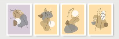 Boho posteri ve jest tarzı duvar dekoru. Yaratıcı minimalist el çizimi soyut sanat. Modern çizimler. Bohem tarzı koleksiyon. Organik boho şekil seti