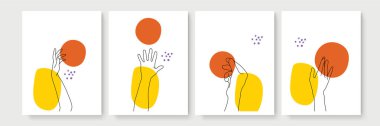 Boho posteri ve jest tarzı duvar dekoru. Yaratıcı minimalist el çizimi soyut sanat. Modern çizimler. Bohem tarzı koleksiyon. Organik boho şekil seti