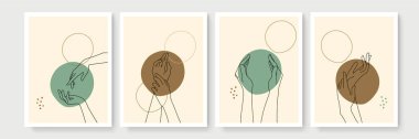 Boho posteri ve jest tarzı duvar dekoru. Yaratıcı minimalist el çizimi soyut sanat. Modern çizimler. Bohem tarzı koleksiyon. Organik boho şekil seti