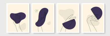Boho posteri ve jest tarzı duvar dekoru. Yaratıcı minimalist el çizimi soyut sanat. Modern çizimler. Bohem tarzı koleksiyon. Organik boho şekil seti