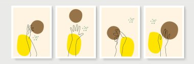 Boho posteri ve jest tarzı duvar dekoru. Yaratıcı minimalist el çizimi soyut sanat. Modern çizimler. Bohem tarzı koleksiyon. Organik boho şekil seti