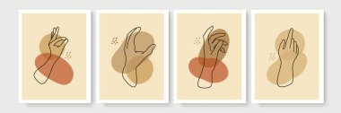 Boho posteri ve jest tarzı duvar dekoru. Yaratıcı minimalist el çizimi soyut sanat. Modern çizimler. Bohem tarzı koleksiyon. Organik boho şekil seti