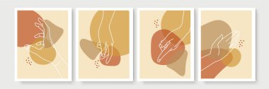 Boho posteri ve jest tarzı duvar dekoru. Yaratıcı minimalist el çizimi soyut sanat. Modern çizimler. Bohem tarzı koleksiyon. Organik boho şekil seti