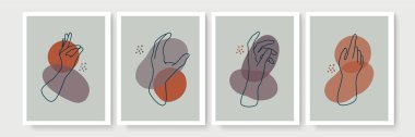 Boho posteri ve jest tarzı duvar dekoru. Yaratıcı minimalist el çizimi soyut sanat. Modern çizimler. Bohem tarzı koleksiyon. Organik boho şekil seti