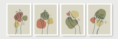 Boho posteri ve jest tarzı duvar dekoru. Yaratıcı minimalist el çizimi soyut sanat. Modern çizimler. Bohem tarzı koleksiyon. Organik boho şekil seti