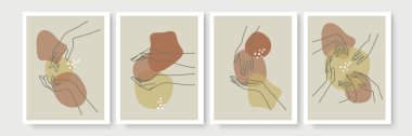 Boho posteri ve jest tarzı duvar dekoru. Yaratıcı minimalist el çizimi soyut sanat. Modern çizimler. Bohem tarzı koleksiyon. Organik boho şekil seti