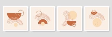 Yapraklı soyut çizgi sanatı kompozisyonları, sanat galerisi için ideal, modern duvar sanat posteri, minimal iç tasarım olarak trend minimalist botanik illüstrasyon seti