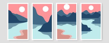 Soyut organik taşıyıcı afiş şablon koleksiyonu. Metin için kopyalama alanı olan boho biçiminde en düşük arkaplan. Sosyal medya için vektör illüstrasyonu şablon kapağı, kartpostal, duvar kağıdı, duvar sanatı