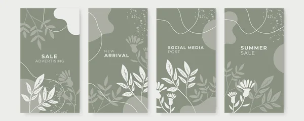 矢量横幅设计模板以简洁的现代风格 花卉和树叶的复制空间 婚礼邀请函背景和框架 社交媒体故事壁纸 — 图库矢量图片