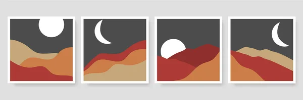 Abstract Landscape Illustrations Collection Mountains Sun Sunset Desert Beach River — Stock Vector