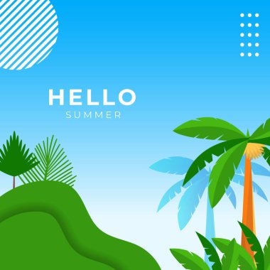 Çiçekli ve tropik yaz yapraklı sosyal medya afişi. Yaz temalı Instagram gönderme şablonu