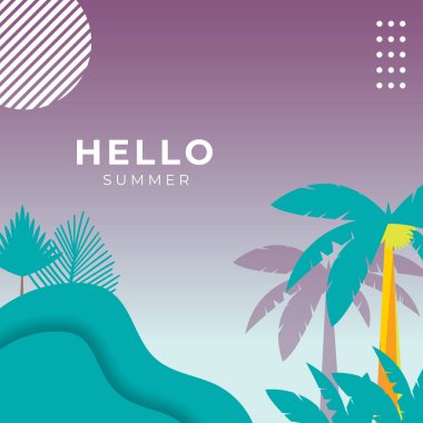 Çiçekli ve tropik yaz yapraklı sosyal medya afişi. Yaz temalı Instagram gönderme şablonu