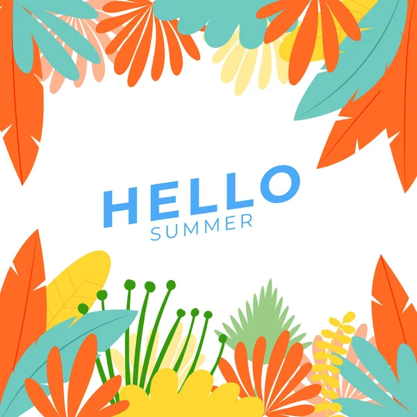 Summer Social Media Banner Flowers Tropical Summer Leaf Instagram Post — Stock Vector