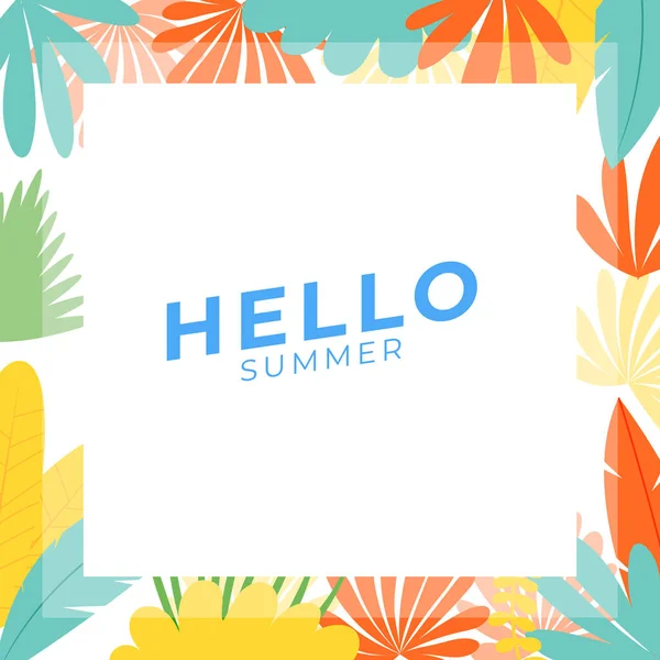 夏日社交媒体横幅与花卉和热带夏叶 带有夏季主题的Instagram Post模板 — 图库矢量图片