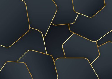 Lüks iş örtüsü arka plan, soyut dekorasyon, altın desen, yarım ton gradyan, 3 boyutlu vektör illüstrasyonu. Siyah altın kaplama şablonu, geometrik şekiller, modern minimal bayrak