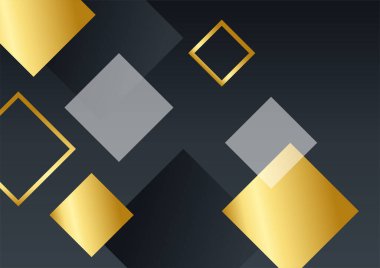 Luxury corporate background, abstract decoration, golden pattern, halftone gradients, 3d Vector illustration. Black gold cover template, geometric shapes, modern minimal business banner
