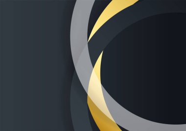 Luxury corporate background, abstract decoration, golden pattern, halftone gradients, 3d Vector illustration. Black gold cover template, geometric shapes, modern minimal business banner