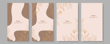 Soyut çiçekli arka plan vektörü. Sıvı sanat çiçekli, botanik yapraklı, organik şekilli, suluboyalı, lüks duvar kağıdı. Pankart, poster, ağ ve ambalaj için boho arkaplanı