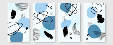 Davetiye, kapak, poster için vektör tasarım şablonları. Renkli çizgi geometrik çerçeveler, pastel renkler ve el fırçası lekeleri, çıplak arkaplanda fırça darbeleri