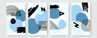 Davetiye, kapak, poster için vektör tasarım şablonları. Renkli çizgi geometrik çerçeveler, pastel renkler ve el fırçası lekeleri, çıplak arkaplanda fırça darbeleri