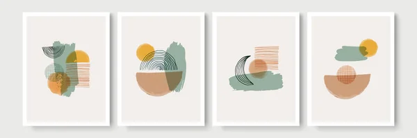 Boho posteri. Orta çağ modern tasarımı. Duvar dekorasyonu, sosyal medya afişi, broşür kapağı tasarımı veya kartpostal arkaplanı için bir dizi soyut el resmi. Suluboya fırçası