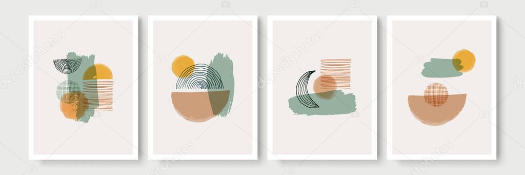 Boho poster. Mid century modern design. A trendy set of abstract hand painted illustrations for wall decor, social media banner, brochure cover design or postcard background. Watercolor brush