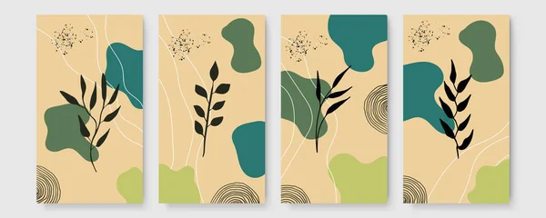 Coleção Cartazes Botânico Moderno Abstrato Boho Cartaz Arte Parede Boêmio — Vetor de Stock
