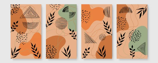 Abstrakte Moderne Botanische Boho Plakatsammlung Organisches Unkonventionelles Wandkunst Poster Mit — Stockvektor