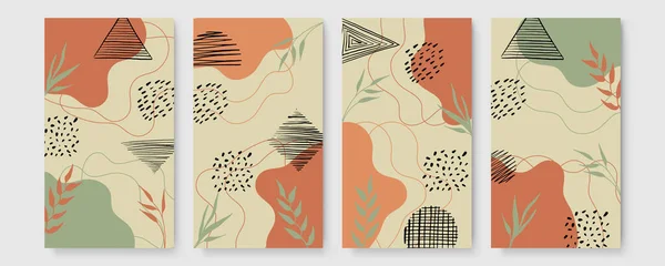 Abstrakte Moderne Botanische Boho Plakatsammlung Organisches Unkonventionelles Wandkunst Poster Mit — Stockvektor