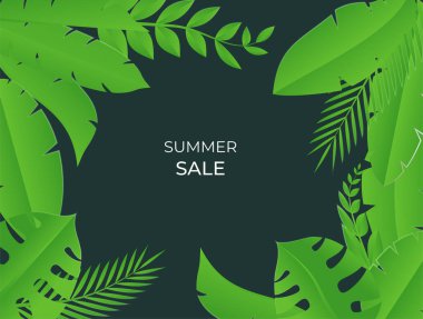 Sosyal medya çiçekli bir şablon yayınladı ve arkasında elementler bıraktı. Avuç içi, yapraklar ve canavarlarla dolu taze sarı sonbahar arkaplanı. Davetiye, kartpostal, moda satışı için vektör illüstrasyonu