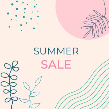 Tropikal yaprak arkaplanlı yaz indirimi afişi tasarımı. Çiçek arka plan vektörü. Palmiye yaprakları, canavar yaprağı, duvar çerçevesi, duvar resimleri, davetiye, poster için botanik arka plan tasarımı