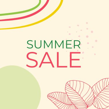 Tropikal yaprak arkaplanlı yaz indirimi afişi tasarımı. Çiçek arka plan vektörü. Palmiye yaprakları, canavar yaprağı, duvar çerçevesi, duvar resimleri, davetiye, poster için botanik arka plan tasarımı