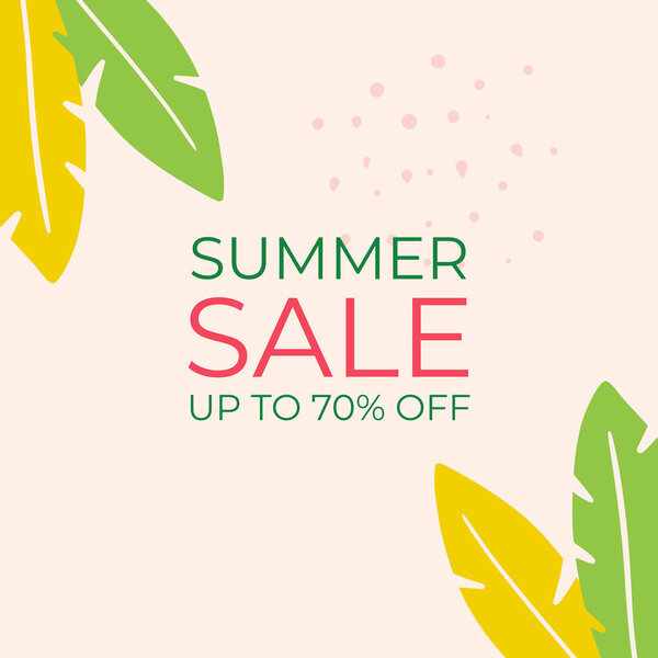 Summer sale banner design with tropical leaves background. Floral background vector. Palm leaves, monstera leaf, botanical background design for wall framed prints, wall art, invitation, poster