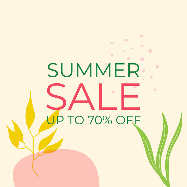 Summer sale banner design with tropical leaves background. Floral background vector. Palm leaves, monstera leaf, botanical background design for wall framed prints, wall art, invitation, poster