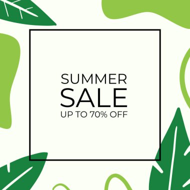 Tropikal yaprak arkaplanlı yaz indirimi afişi tasarımı. Çiçek arka plan vektörü. Palmiye yaprakları, canavar yaprağı, duvar çerçevesi, duvar resimleri, davetiye, poster için botanik arka plan tasarımı