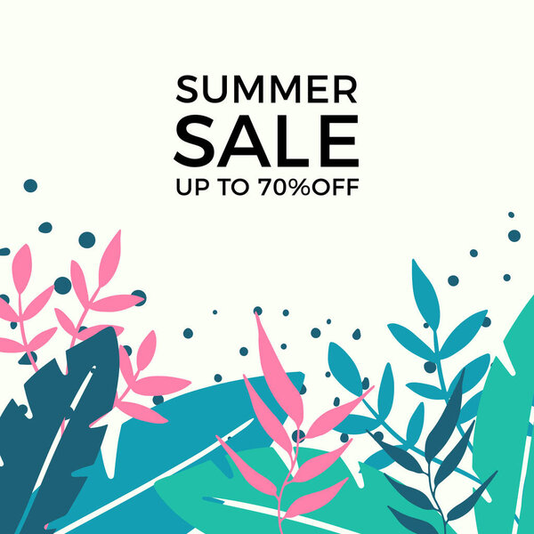 Summer sale banner design with tropical leaves background. Floral background vector. Palm leaves, monstera leaf, botanical background design for wall framed prints, wall art, invitation, poster