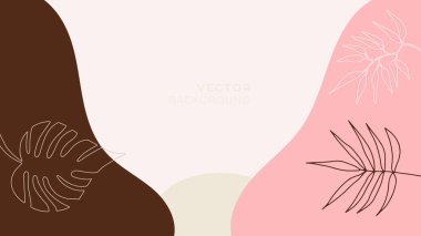 Çiçekli, yapraklı, organik, el çizimi ve çizgileri olan soyut moda evrensel sanatsal arka plan şablonları. Kapak, davetiye, afiş, pankart, broşür, poster, kart, broşür ve diğer şeyler için iyi