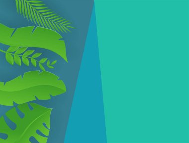 Sosyal medya çiçekli bir şablon yayınladı ve arkasında elementler bıraktı. Taze yeşil yaz arkaplanı, palmiye, yaprak, canavar. Davetiye, kartpostal, moda satışı için vektör illüstrasyonu